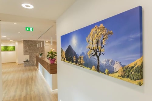 Empfang der Praxis mit großformatigem Landschaftsbild